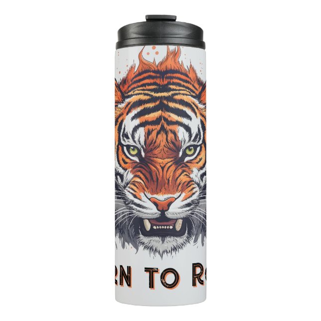 Termo Tigre fuerte con llamas - Texto de Personalizable (Anverso)