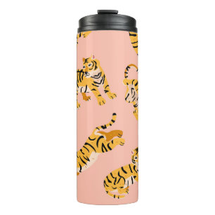 Termo Tigres personalizados, patrón de cosecha rosada.