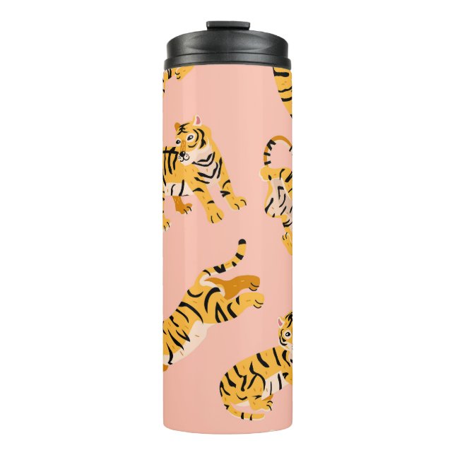 Termo Tigres personalizados, patrón de cosecha rosada. (Anverso)