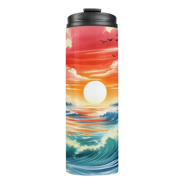 Termo Tinta japonesa dibujando el océano ondea playa tro (Anverso)