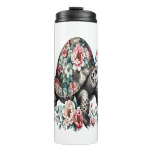 Termo Tinta y tortuga de lavado con caparazón floral.