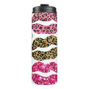 Termo tipografía purpurina con patrón de labios