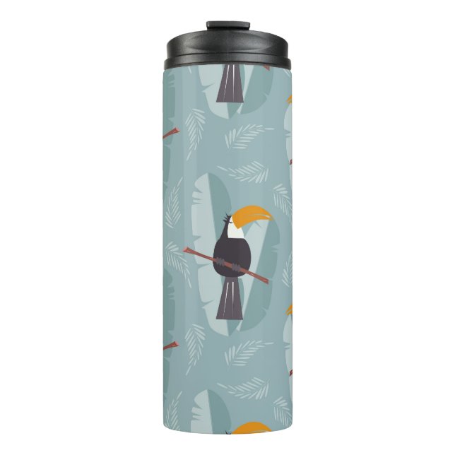 Termo Tocan de la jungla, fondo azul transparente. (Anverso)