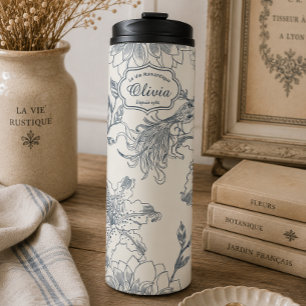 Termo Toile Botánico de Pájaros Personalizado Francés An