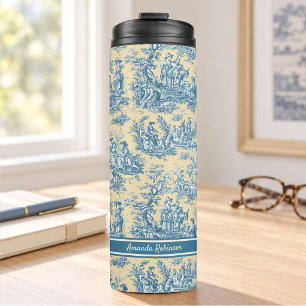 Termo Toile de Jouy Amarillo Verde Acuático Vintage