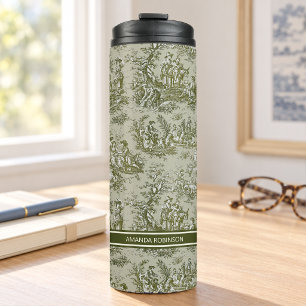 Termo Toile de Jouy verde gris vintage estilo francés ca