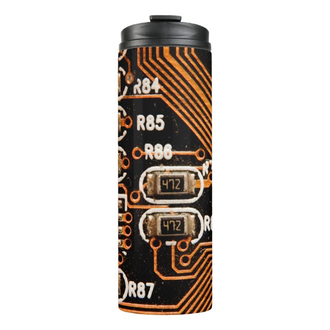 Termo toma macro del tablero de circuitos, cables, conde (Anverso)