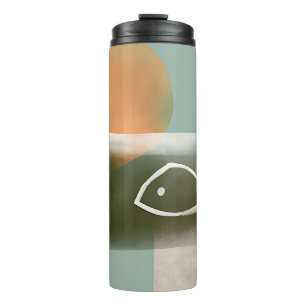 Termo Tonos tierra cruz y pez arte minimalista