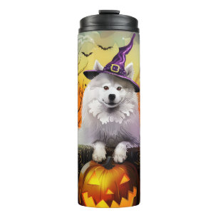 Termo Tonto Samoyed Perro Halloween Bruja Y Calabaza
