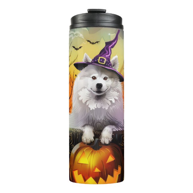 Termo Tonto Samoyed Perro Halloween Bruja Y Calabaza (Anverso)