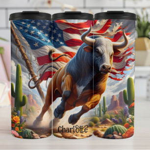 Termo Toro americano: Cargo por el desierto, estrellas, 