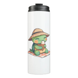 Termo Tortuga Kawaii Chibi con Sombrero de Paja Comiendo
