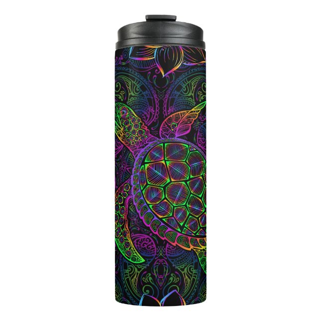 Termo Tortuga marina de Boho: Patrón de Mandala psicodél (Anverso)