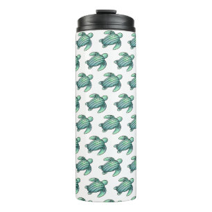 Termo tortuga marina pintada con acuarela azul verde de