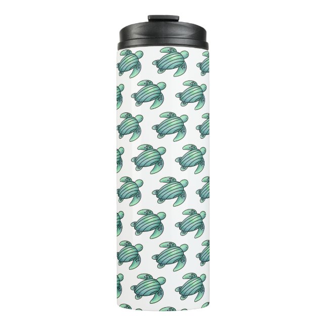 Termo tortuga marina pintada con acuarela azul verde de  (Anverso)
