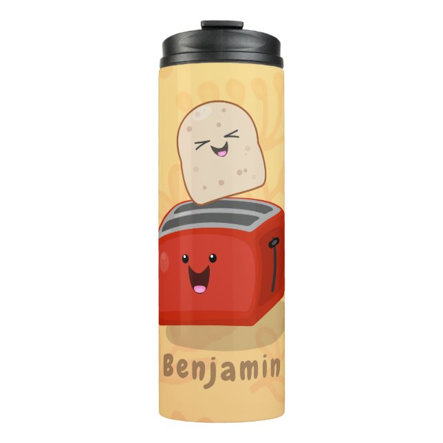 Termo Tostada de kawaii y personalizado de tostadora roj (Anverso)