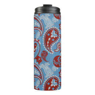 Termo Tradicional Paisley Linocut Rojo Azul Blanco