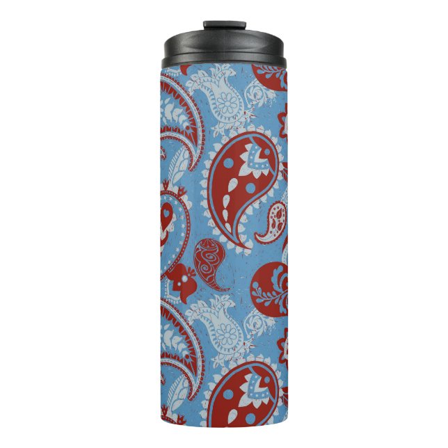 Termo Tradicional Paisley Linocut Rojo Azul Blanco (Anverso)