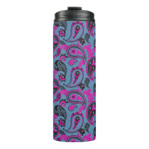 Termo Tradicional Paisley Linocut Vivid Pink Dusky Blue