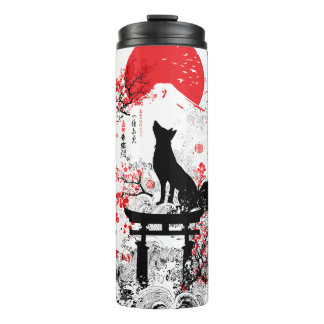 Termo Traditional Red Black Japanese Kitsune Fox with Mo