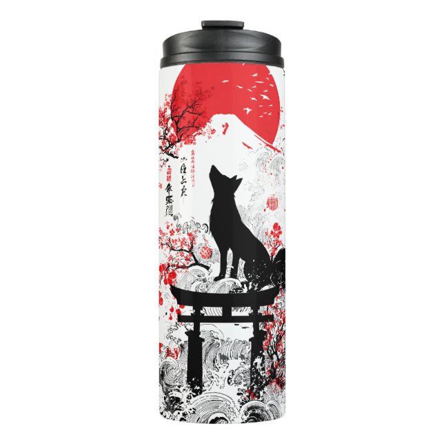 Termo Traditional Red Black Japanese Kitsune Fox with Mo (Anverso)