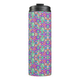 Termo Travel mug with vibrant, kaleidoscopic pattern.