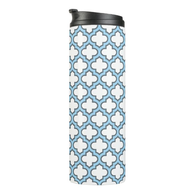Termo Trellis azul blanco y bebé, Entramado, Quatrefoil (Rotado hacia la derecha)