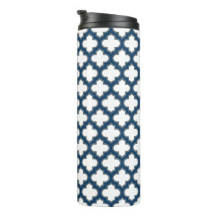 Termo Trellis azul blanco y naval, Entramado, Quatrefoil