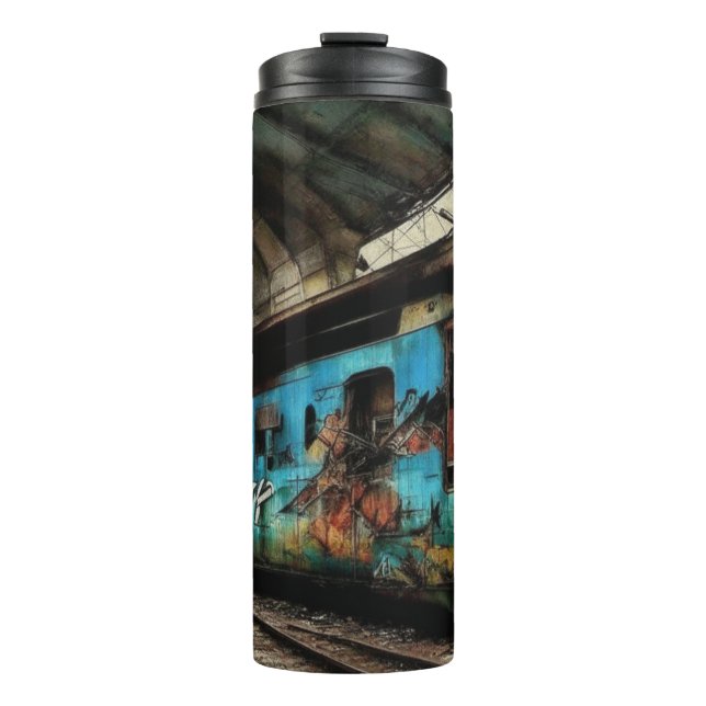 Termo Tren abandonado con arte urbano de grafitis en la  (Anverso)