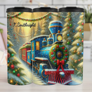 Termo Tren de Navidad Azul Rojo Adorno Forestal