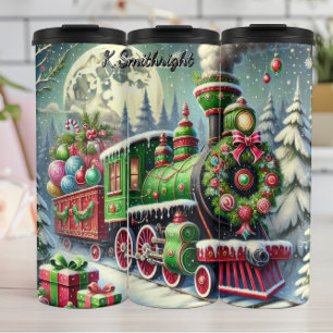 Termo Tren Festivo Verde Rojo Regalos a la Luz de la Lun