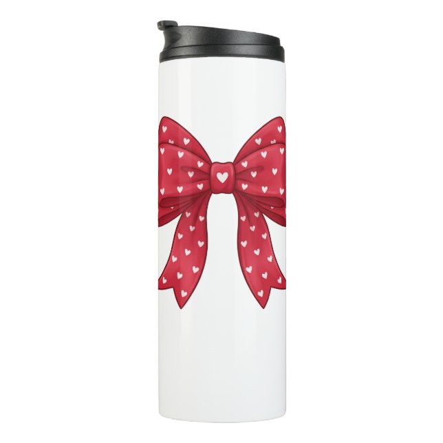 Termo Trendy Coquette Red Ribbon Bow with White Hearts (Rotado hacia la derecha)
