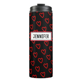 Termo Trendy Love Red Y Black And Name Hearts Pattern