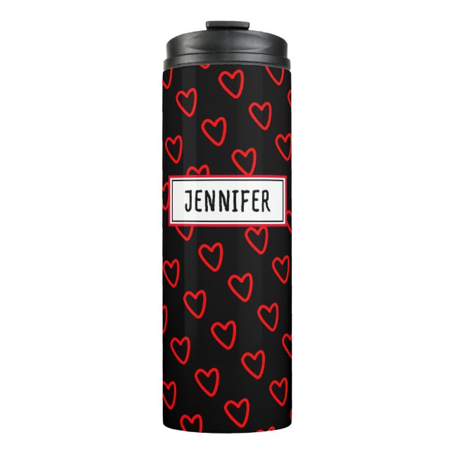 Termo Trendy Love Red Y Black And Name Hearts Pattern (Anverso)
