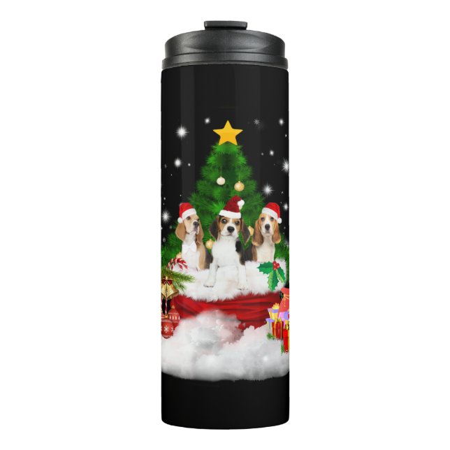 Termo Tres Beagles Santa Claus con árbol de Navidad (Anverso)