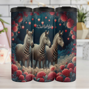 Termo Tres cebras en un jardín Rosa