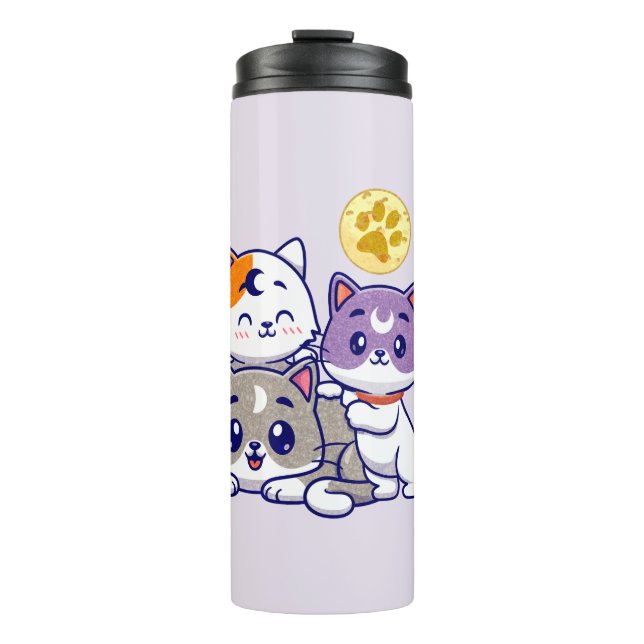 Termo Trio Adorable - Tres Gatos Cubiertos (Anverso)