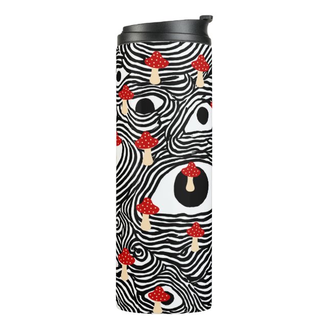 Termo Trippy Mushroom Travel Mug - Funky Eye Design Cup (Rotado hacia la izquierda)