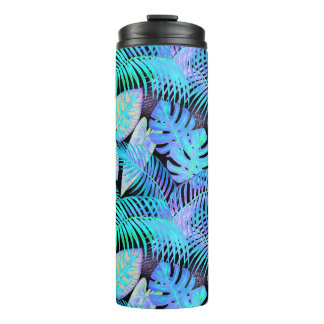 Termo Tropical Neon Leaf Pattern on Black