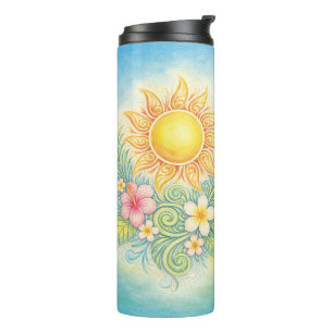 Termo Tropical Sun with Pink Hibiscus and Plumeria
