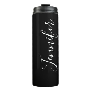 Termo Tu Nombre Elegante letra blanca sobre negro