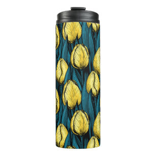 Termo Tulipanes amarillos con hojas azules