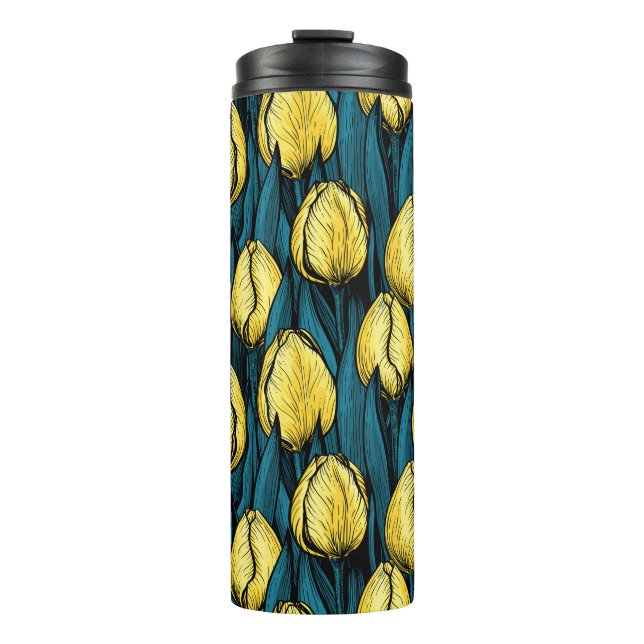 Termo Tulipanes amarillos con hojas azules (Anverso)