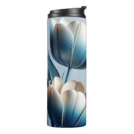 Termo Tulipanes azules y blancos elegantes