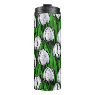 Termo Tulipanes blancos con hojas verdes