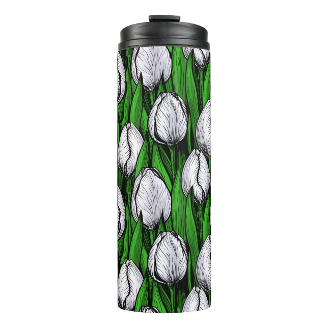 Termo Tulipanes blancos con hojas verdes (Anverso)