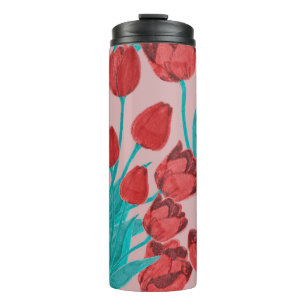 Termo Tulipanes de primavera, patrón floral dibujado a m