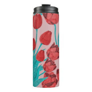 Termo Tulipanes de primavera, patrón floral dibujado a m