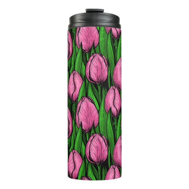 Termo Tulipanes rosados con hojas verdes (Anverso)