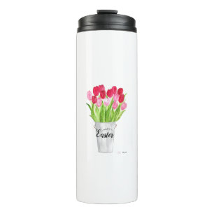 Termo Tulips Watercolor Floral Feliz Pascua Rosa elegant